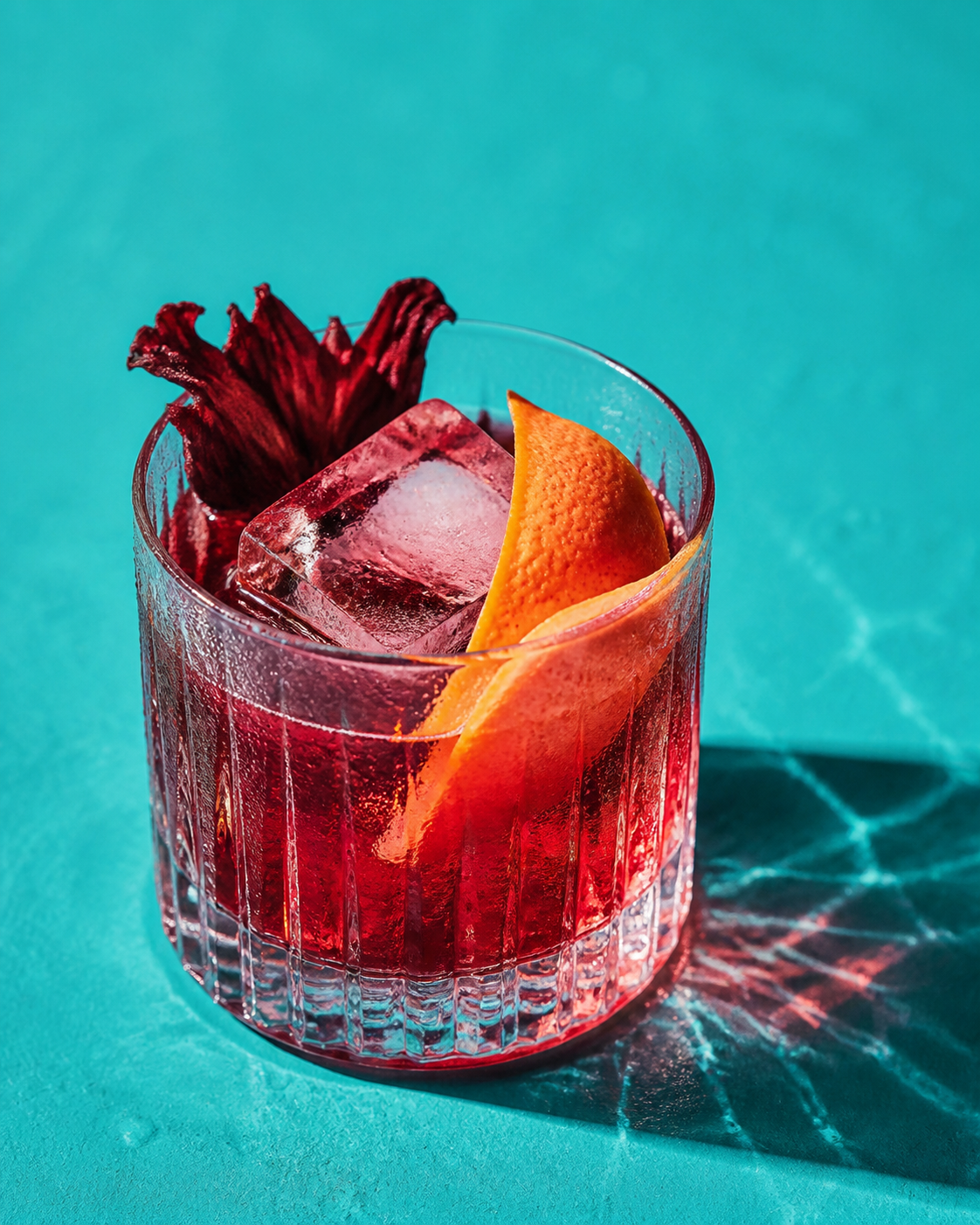 Cóctel de mezcal e hibisco con hielo